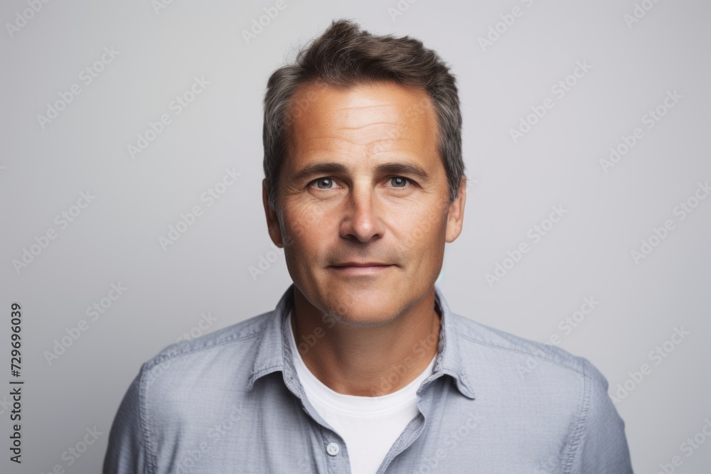 Portrait of a handsome middle-aged man looking at camera against grey background Portrait of a handsome middle-aged man looking at camera against grey background
