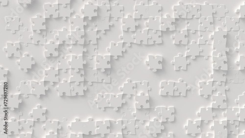 Jigsaw puzzle ivory motion background. Random moving mosaic, seamless loop animation photo
