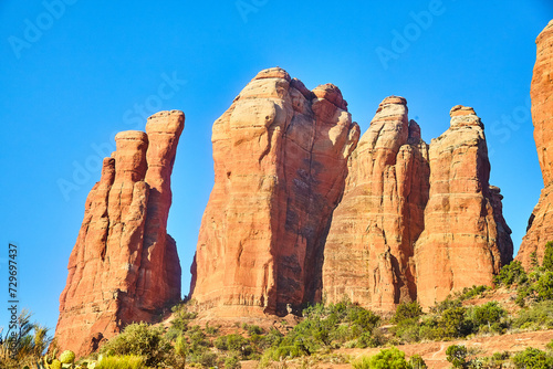 Sedona Red Rock Formations and Blue Sky - Ground View Perspective