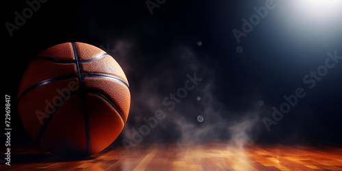 Ball on basketball court with spotlight , 3d illustration.