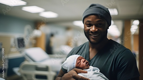 Black Man In A Hospital Holding A Newborn Baby