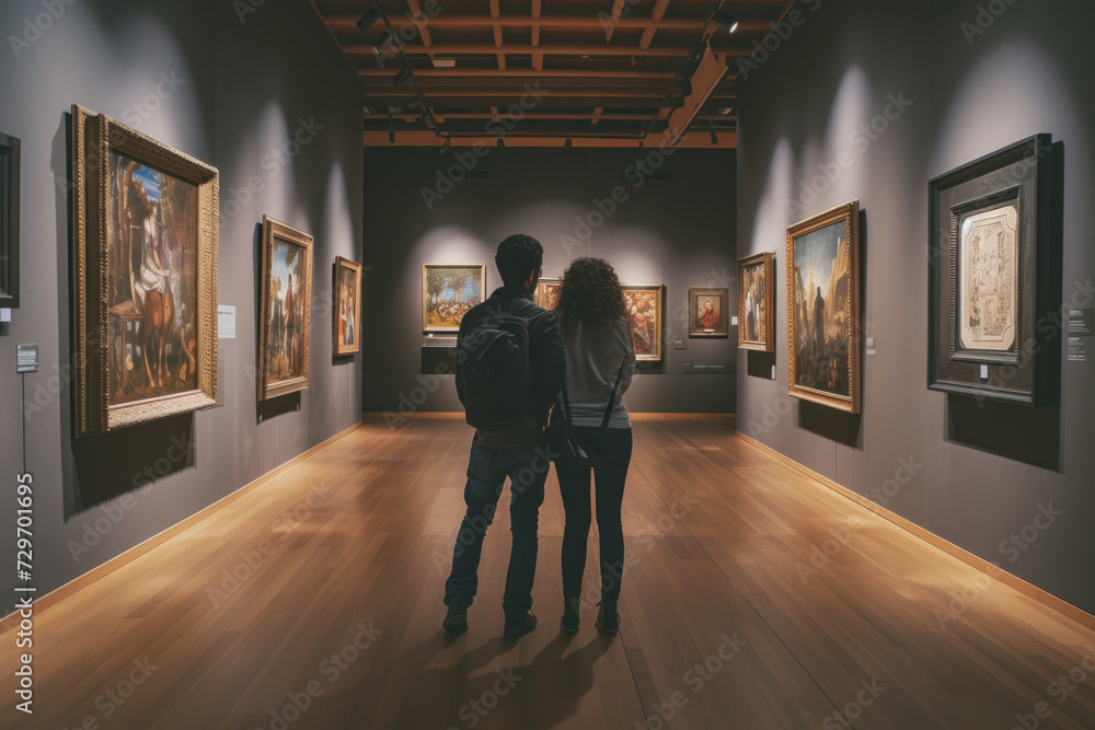 Contemplative Couple Appreciating Art at a Quiet Gallery Exhibition