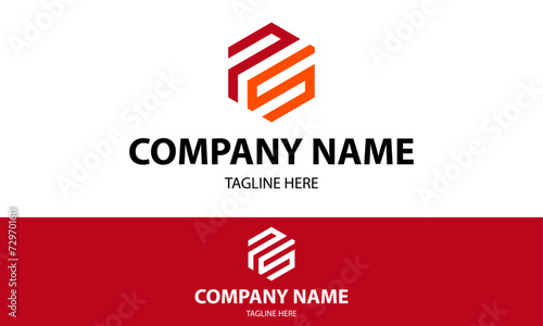 Red and Orange Hexagonal Letter P and S Logo Design