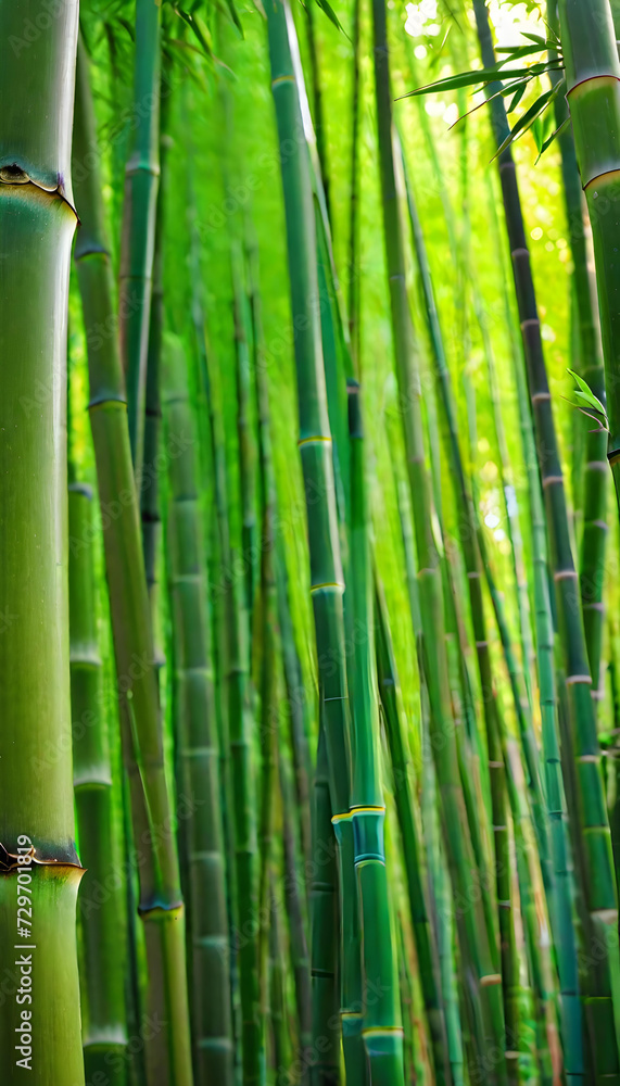 Fototapeta premium Bamboo Forest. Nature. Greenery. Zen. Tranquil. Asian. Scenic. Flora. Tropical. Wilderness. Bamboo Grove. Lush. Natural. Serene. Botanical. AI Generated.