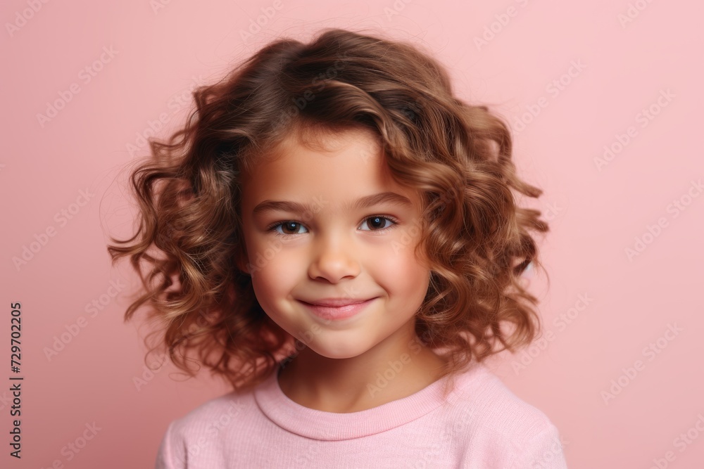 Portrait of a cute little girl with curly hair on a pink background Portrait of a cute little girl with curly hair on a pink background