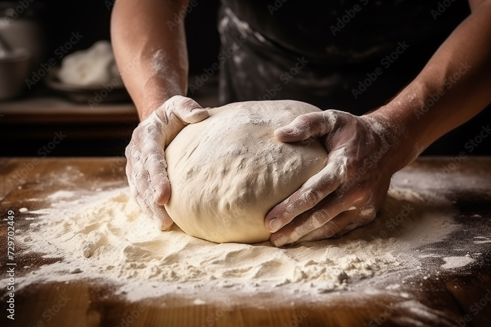 closeup of man kneading dough