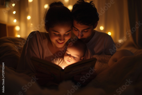 Family Bonding Time with a Bedtime Story Under Soft Fairy Lights © KirKam
