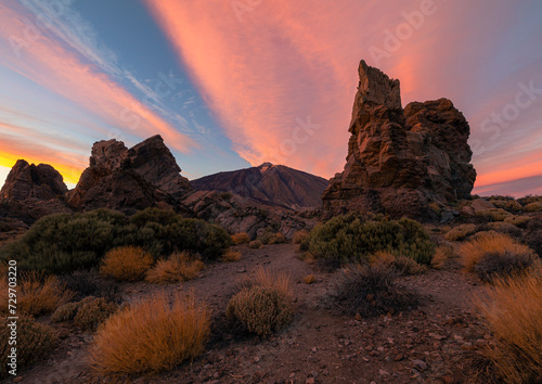 Colorful sunset  in the Teide National Park.n