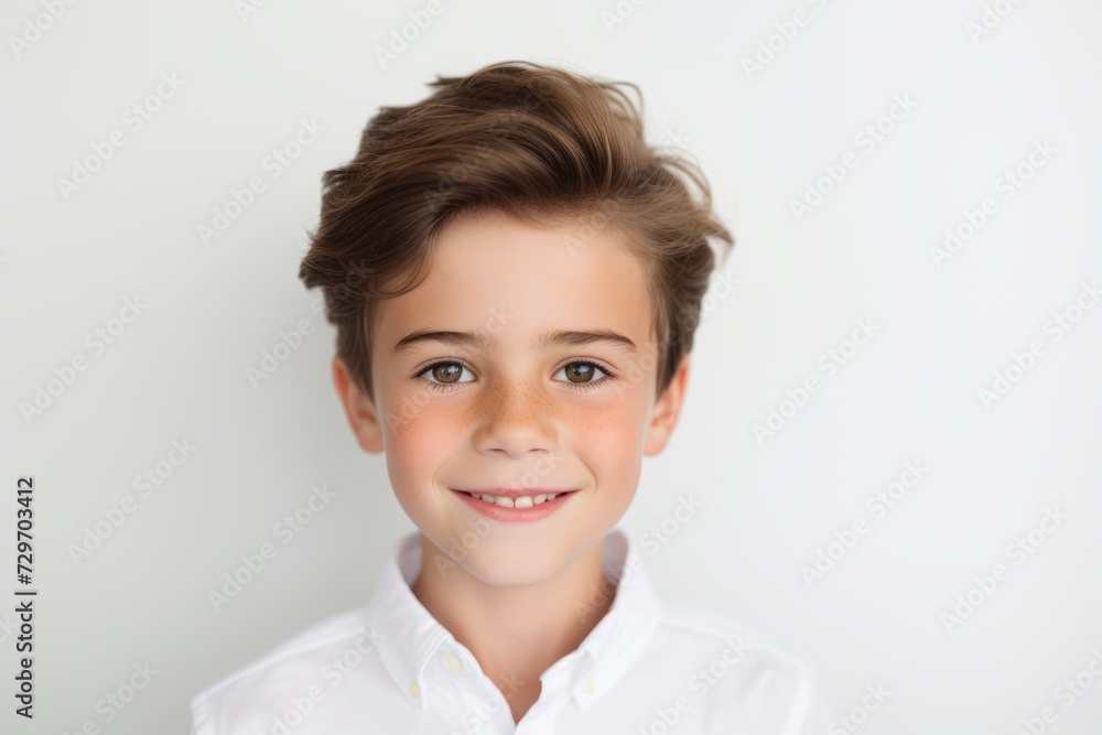 Portrait of a cute little boy in a white shirt on a gray background Portrait of a cute little boy in a white shirt on a gray background