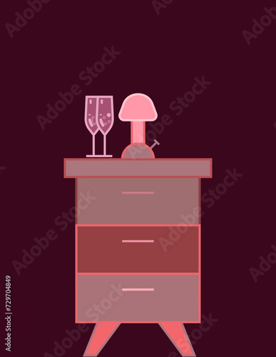 Illustration of Table top with two wine glass cup and a lamp on it