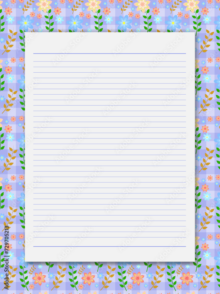 Blank note paper over floral background