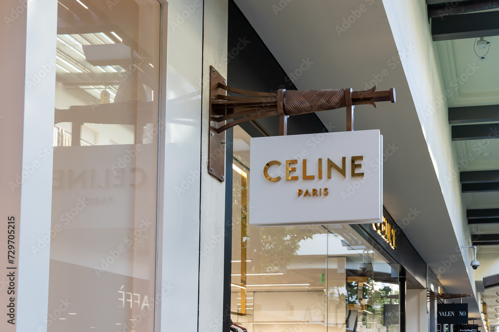 Honolulu, HI, USA - January 14, 2024: Close-up of Celine hanging store ...