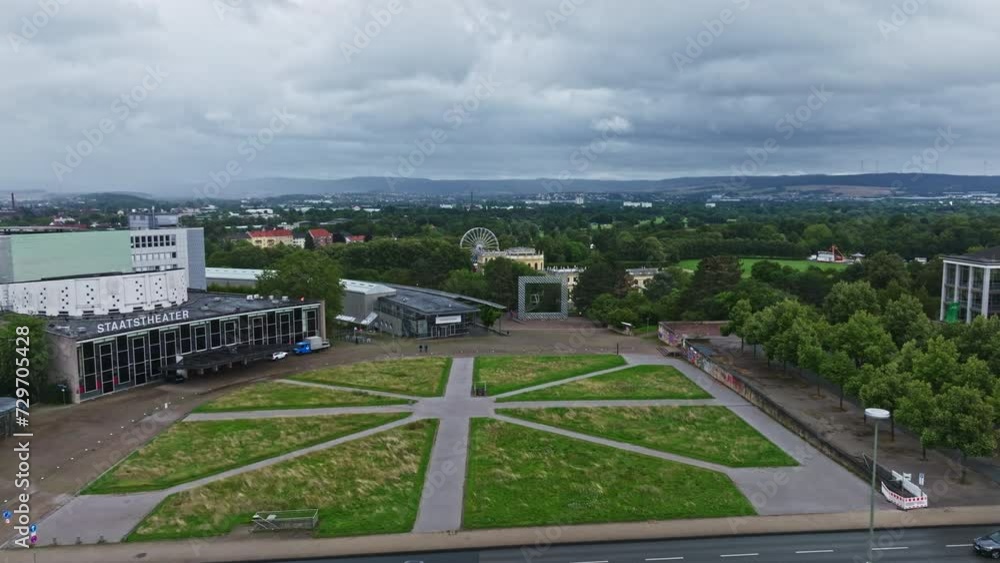 Aerial drone view of Friedrichsplatz in Kassel , Hessen , Germany . It is one of the largest inner-city squares in Germany Aerial drone view of Friedrichsplatz in Kassel , Hessen , Germany . It is one of the largest inner-city squares in Germany