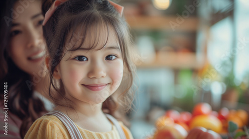Wallpaper Mural Happy family preparing for school. Little girl with mother in a bright room, back to school concept Torontodigital.ca