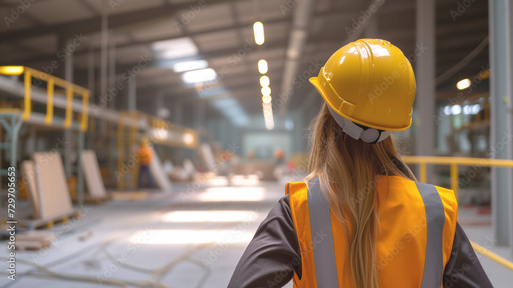 A female supervisor observes the construction process inside an ...