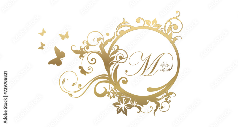 golden floral ornament with letter M