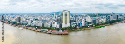 Aerial panoramic view of Malecon Simon Bolivar in Guayaquil  a recreational place for locals and tourists near down town.