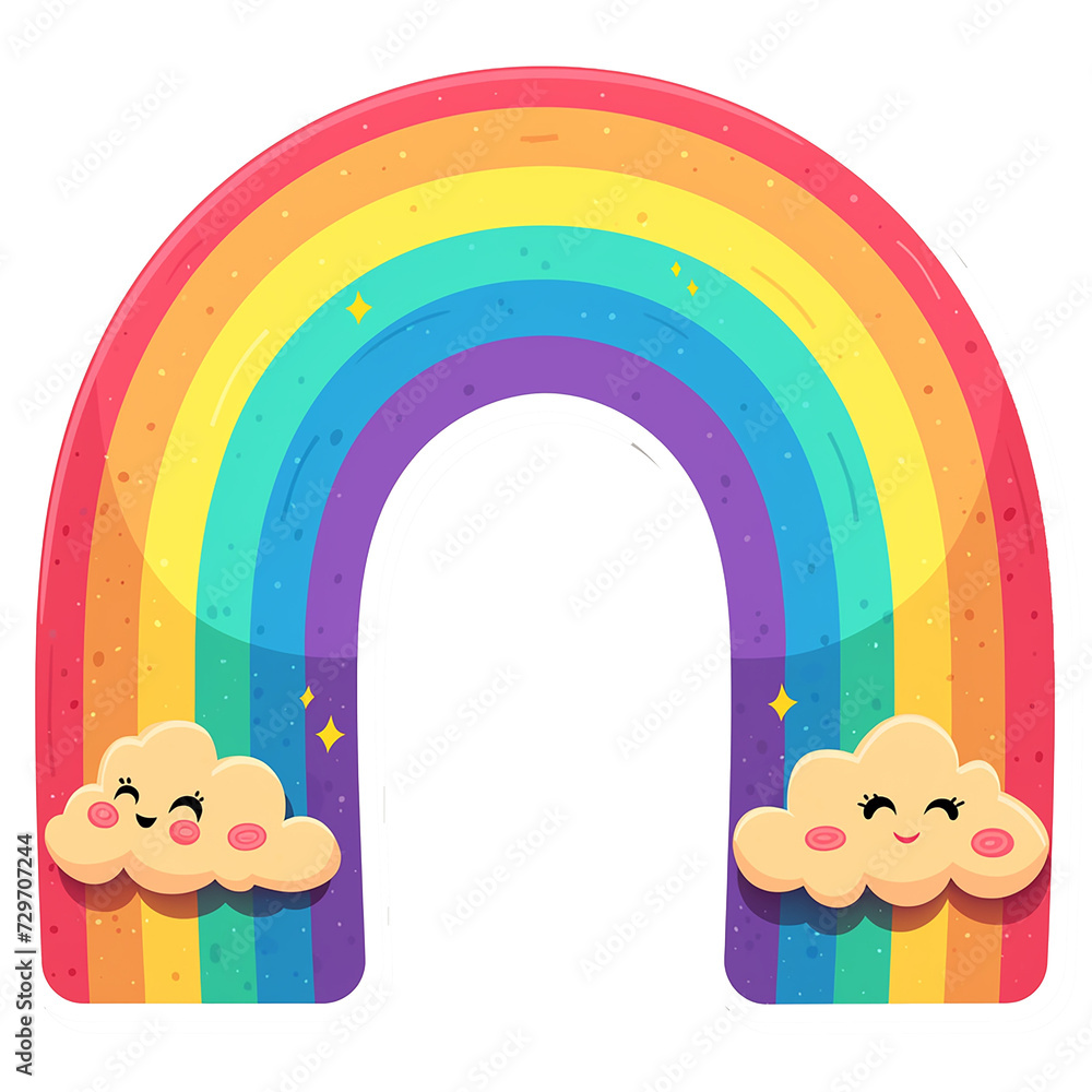 Obraz premium cute colorful rainbow with cloud 2d sticker 