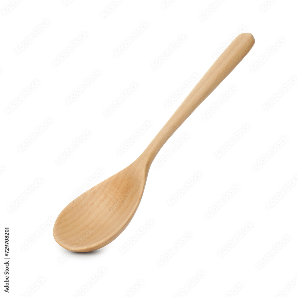 One empty wooden spoon isolated on white One empty wooden spoon isolated on white