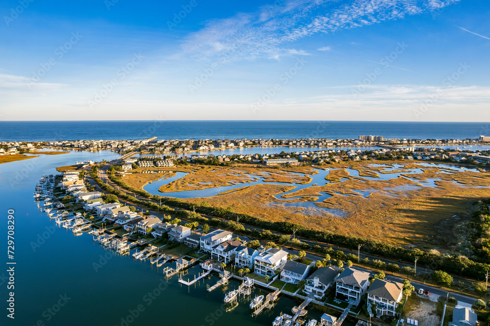 Wrightsville Beach North Carolina waterfront homes and ocean. Stock