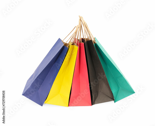 Colorful paper shopping bags isolated on white