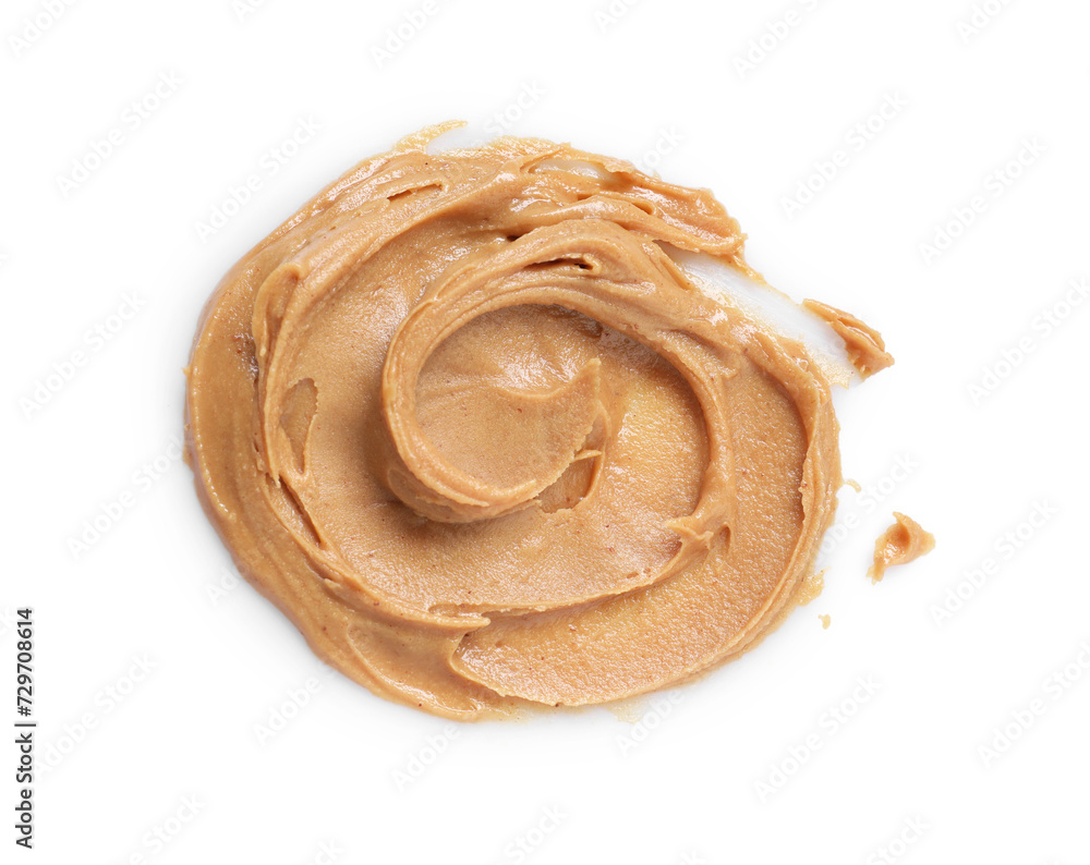 Tasty nut butter isolated on white, top view Tasty nut butter isolated on white, top view