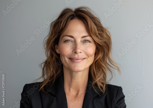 Middle aged businesswoman, happy smiling female boss, wearing suit