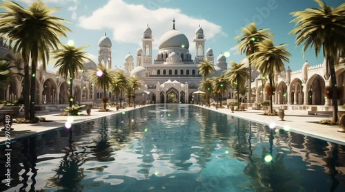 Mosque with a water pool in the yard photo