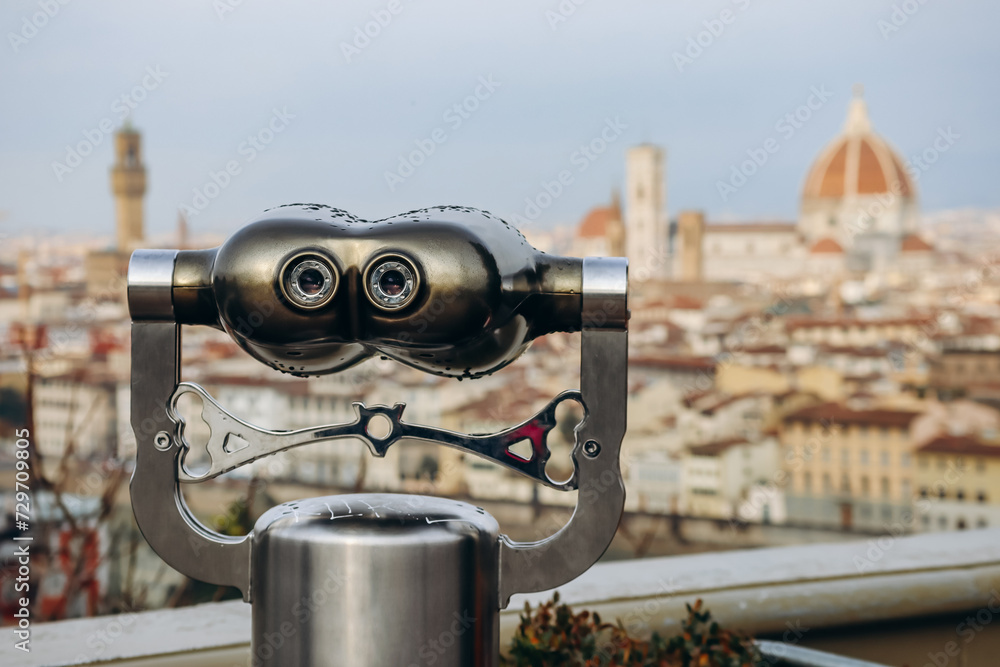 View of Florence from the observation deck, with binoculars