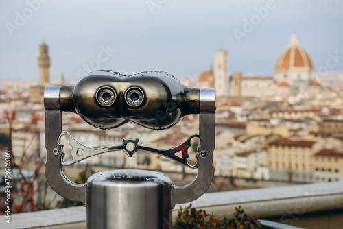 Valokuva View of Florence from the observation deck, with binoculars