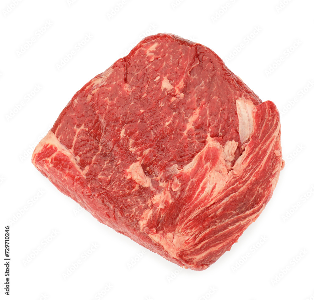 Fresh raw beef cut isolated on white, top view