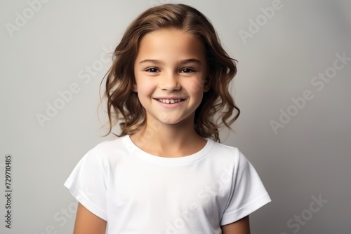 Portrait of a cute smiling little girl in white t-shirt
