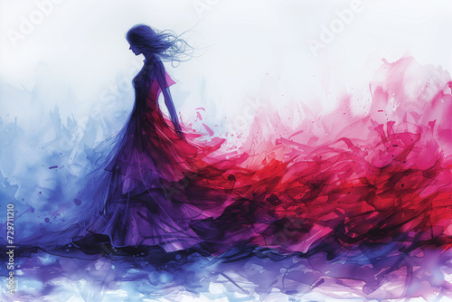 Digital art portrait of a young woman, adorned with vibrant watercolor effects, showcasing a fashion modern artistic style.