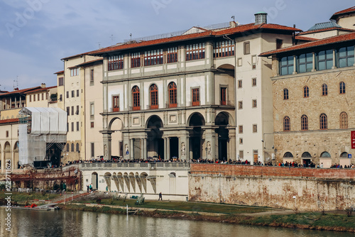 Florence, Italy - 29 December, 2023: The Uffizi Gallery, a prominent art museum located adjacent to the Piazza della Signoria in the Historic Centre of Florence photo