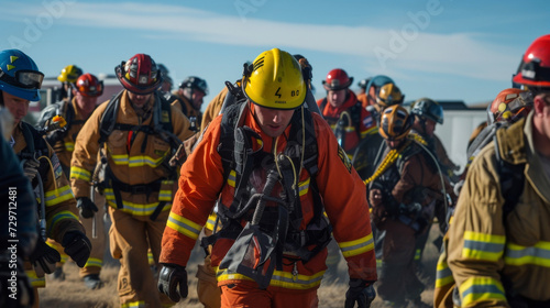 A group of responders conduct a mock search and rescue exercise honing their skills and coordination in case of an actual emergency.