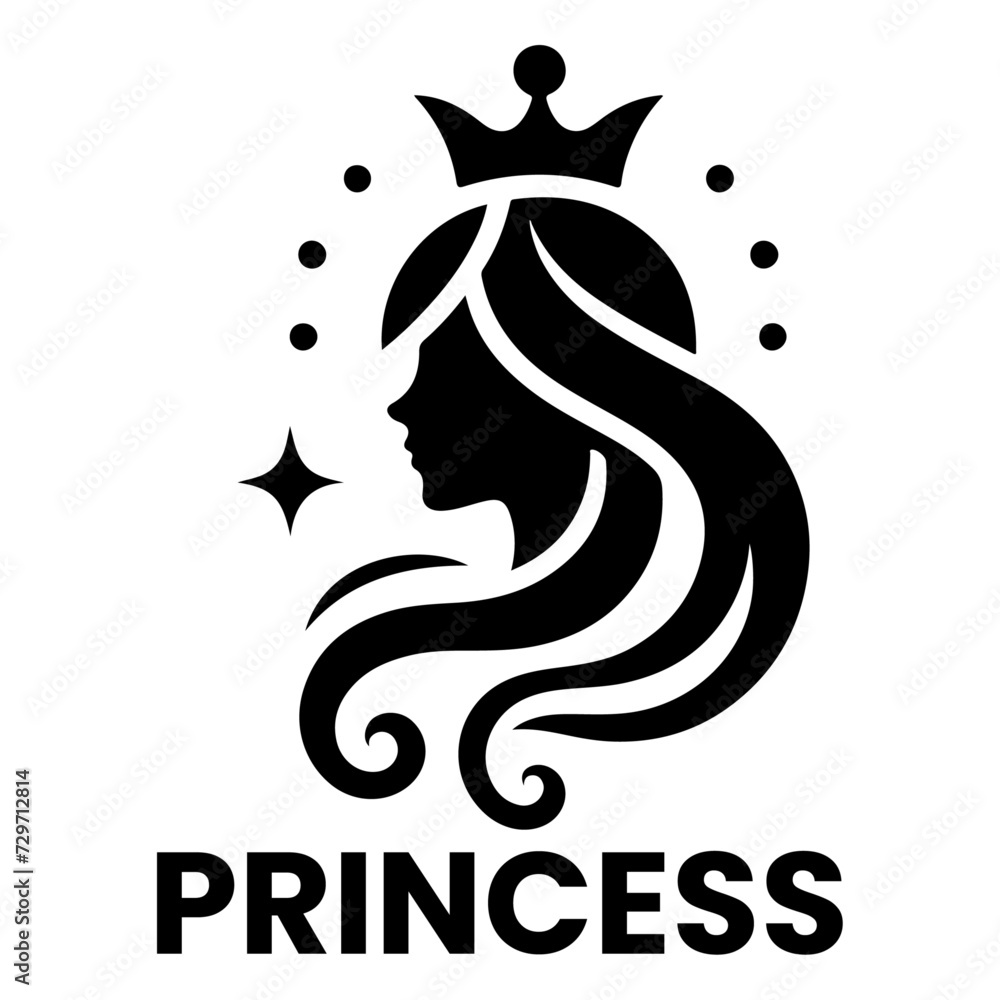 minimal princes brand logo concept, clipart, symbol, black color silhouette minimal princes brand logo concept, clipart, symbol, black color silhouette