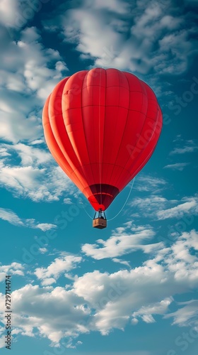 red hot air balloon on bright blue sky 
