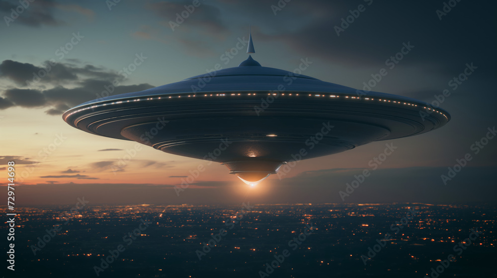 ufo over the city - Gray Alien Spacecraft in Earth's Orbit ufo over the city - Gray Alien Spacecraft in Earth's Orbit