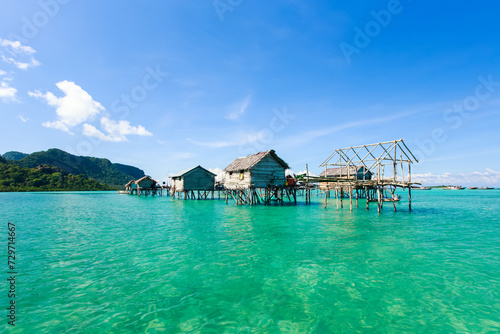Beautiful landscapes view borneo sea gypsy water village in Bohey Dulang Island, Semporna Sabah, Malaysia.