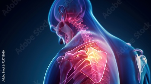 Painful shoulder joints. Frozen shoulder, impingement. 3d illustration photo