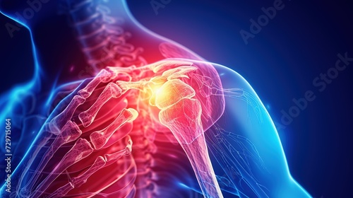 Painful shoulder joints. Frozen shoulder, impingement. 3d illustration photo