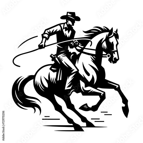 Cowboy Riding Horse in Clean Modern Timeless Style © Kelly Smart Art