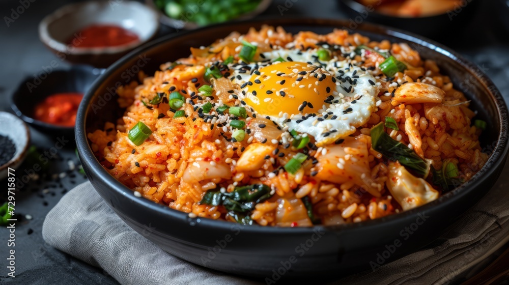 Korean Kimchi Fried Rice Also known as kimjib geumbap, it is served on a plate with smoke rising gently. Reminiscent of the aroma of freshly prepared deliciousness. Korean Kimchi Fried Rice Also known as kimjib geumbap, it is served on a plate with smoke rising gently. Reminiscent of the aroma of freshly prepared deliciousness.
