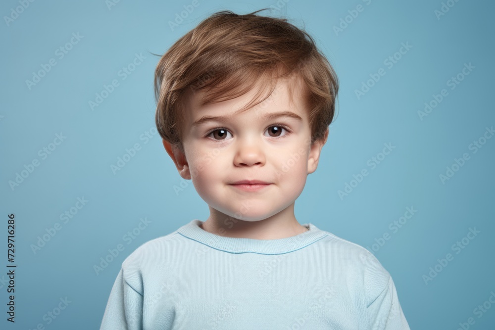 Portrait of a cute little boy looking at camera over blue background Portrait of a cute little boy looking at camera over blue background