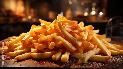 Delicious French fries  crunchy  salty  tasty  with blur background