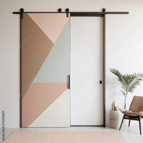 Tranquil Minimalism - Professional close-up of a serene and harmonious studio interior with minimalist decor and sliding doors Gen AI photo