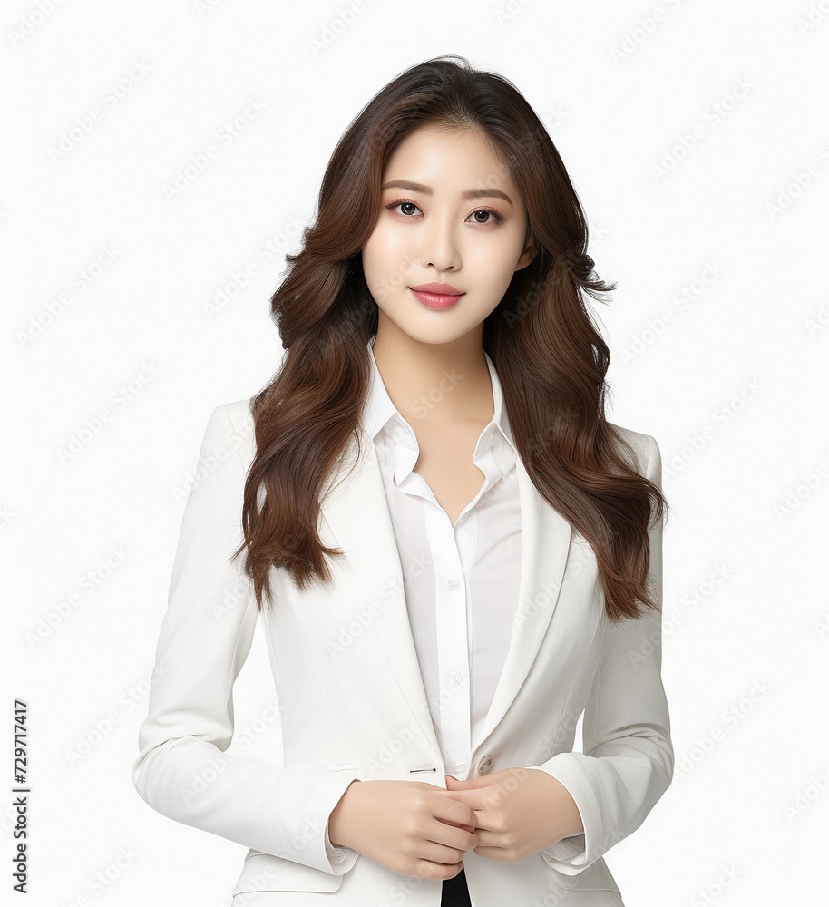 Asian women wear neat suits at white solid background Asian women wear neat suits at white solid background