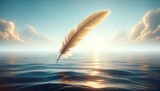 A single feather drifting towards the sea, symbolizing the story of Icarus falling, depicted in a whimsical animated art style.