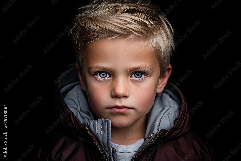 Portrait of a boy with blond hair and blue eyes wearing a hooded sweatshirt Portrait of a boy with blond hair and blue eyes wearing a hooded sweatshirt