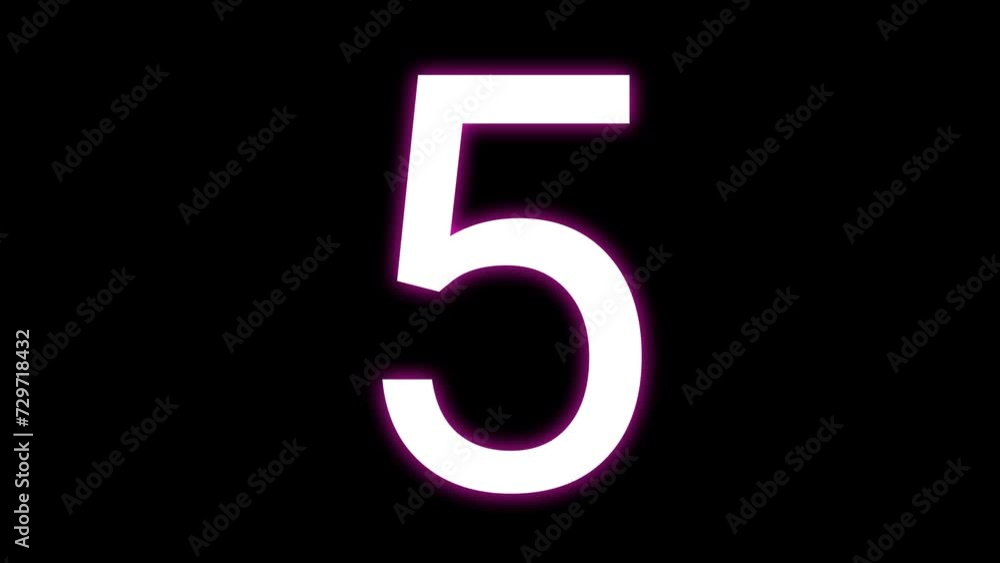 5 Second Simple Countdown 4K animation Neon Glow Effect with Alpha No Background 5 Second Simple Countdown 4K animation Neon Glow Effect with Alpha No Background